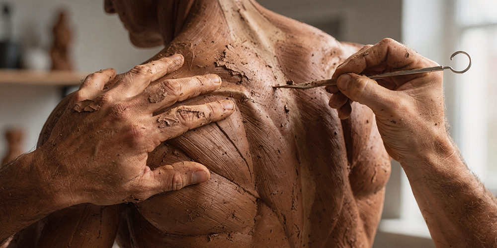 Hands sculpting clay